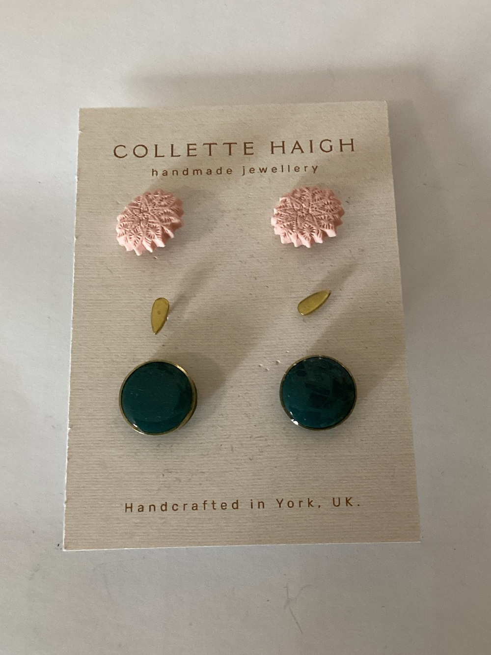 Colette Haigh Pink‎ Floral & Teal Stone Earring Set